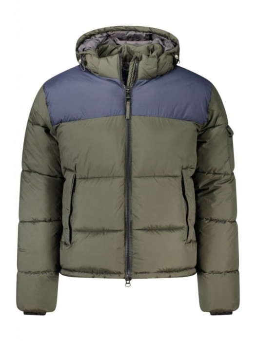 Geaca bomber barbati, cu 2 buzunare exterioare, cu gluga, logo, verde, M