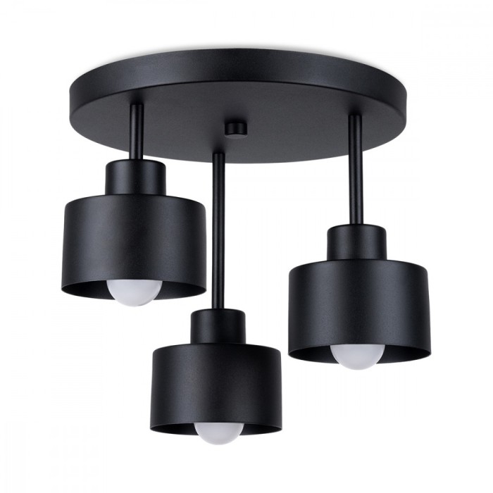 Lustră De Tavan Savar Negru Oțel 3 Becuri Rola Modernă De Interior