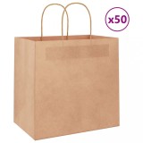 vidaXL Pungi H&acirc;rtie Maro cu M&acirc;nere, 26x17x25cm, 50 buc - Sacose Kraft Reciclabile, Pungi Cadou, Cumparaturi, Petreceri, 10kg