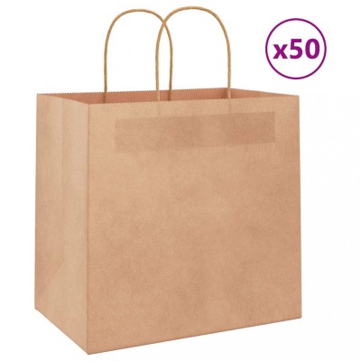 vidaXL Pungi de h&amp;acirc;rtie 50 buc cu m&amp;acirc;nere maro 26x17x25 cm foto