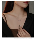 Colier Argint 925 Rodiat Fluid Wave Zirconiu Teardrop Elegant Femei 45 cm