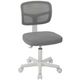 Vinsetto Scaun de birou ergonomic fără cotiere, fotoliu pivotant, spătar curbat din plasă și roți, Gri | Aosom Romania