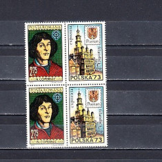 M1 TX4 1 - 1973 - Aniversari - N Copernic - cu vinieta - pereche de doua timbre