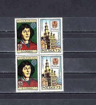 M1 TX4 1 - 1973 - Aniversari - N Copernic - cu vinieta - pereche de doua timbre foto
