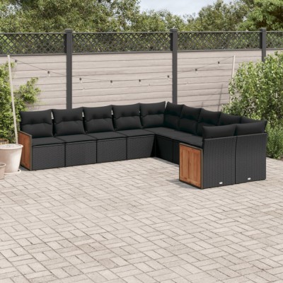 Gossi set canapele de gradina cu perne, 10 piese, negru, poliratan foto