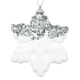 Ornament Brad Crăciun, Fulg Spumă, Culoare Alb Irizat, Mărgele și Paiete Argintii, Dimensiuni 10x12 cm, Oem