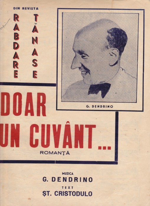 AS @ - PARTITURA - DOAR UN CUV&Acirc;NT..., ROMANȚĂ - muzica G. DENDRINO, versuri ȘT. CRISTODULO, pentru voce si pian