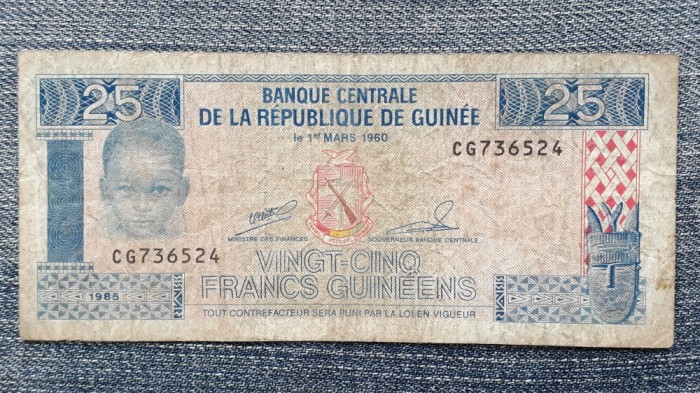 25 Francs 1985 Guineea / seria 736524