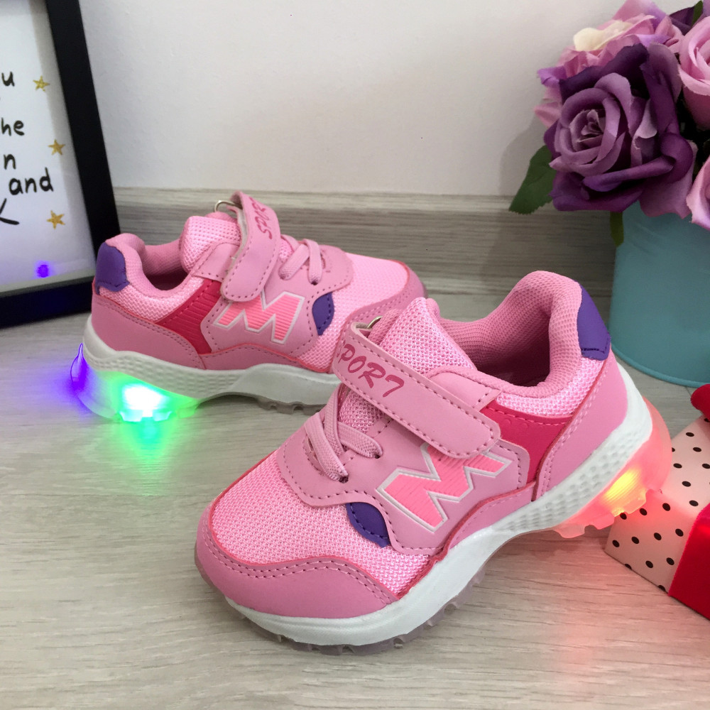 Adidasi roz cu luminite beculete LED pt copii fete 24 cod 0607 | Okazii.ro
