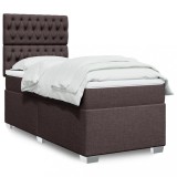vidaXL Pat box spring cu saltea, maro &icirc;nchis, 100x200 cm, textil