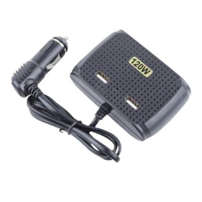 Multiplicator bricheta auto 120W, 3 iesiri, 2 USB - Negru foto