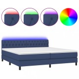 Cumpara ieftin Pat cu arcuri, saltea si LED, albastru, 200x200 cm, textil