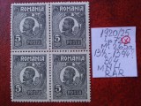 1920- Romania- Ferd. b. mic Mi265a-bl.4-dant.rara-MNH, Nestampilat