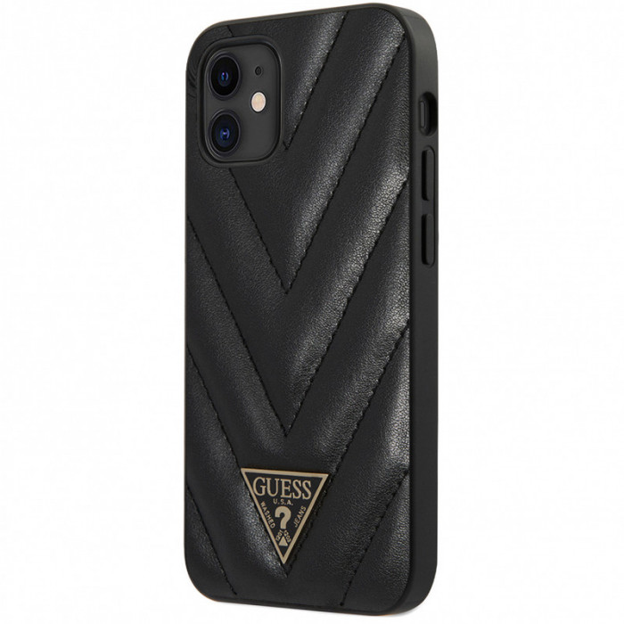 Husa Plastic - TPU Guess V Quilted pentru Apple iPhone 12 mini, Neagra GUHCP12SPUVQTMLBK