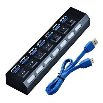 Hub USB 3.0 QUER PRO, 7 porturi, cablu inclus foto