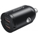 Incarcator Auto Orico MiniRing, 30W, 3A, 2 x USB-C, Negru