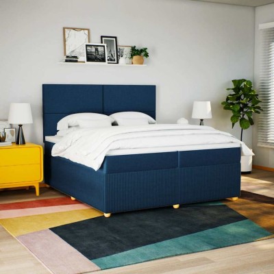vidaXL Pat box spring cu saltea, albastru, 200x200 cm, textil 3294462 foto