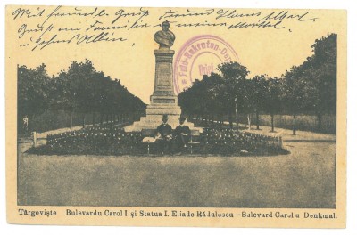 594 - TARGOVISTE, Heliade Radulescu Statue - old postcard, CENSOR - used - 1917 foto