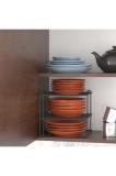 Raft metalic organizator, model de colț, 3 niveluri, culoare neagră, dimensiuni 23x23x21cm