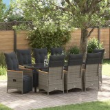 vidaXL Set dining grădină 9 piese cu perne gri din ratan sintetic