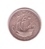 Moneda Marea Britanie 1/2 penny 1939, stare buna, curata, Europa, Bronz