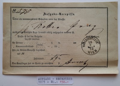 Recipisa, anul 1875, Austria - pentru colectionari - G 3856 foto