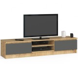 Comoda TV cu 2 usi si rafturi centrale, PAL laminat, 160x40x33 cm, stejar artisan si gri Household NewTrend