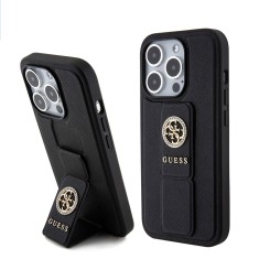 Husa iPhone 15 Pro Max originala Guess Grip Stand 4G Saffiano Strass, negru, GUHCP15XPGSSADK foto