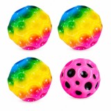 Cumpara ieftin Set 4 mingi antistres roz si multicolor 6 cm, 1 roz + 3 multicolor, jucarii senzoriale moi din poliuretan, saltarete pentru joaca, relaxare si stimula
