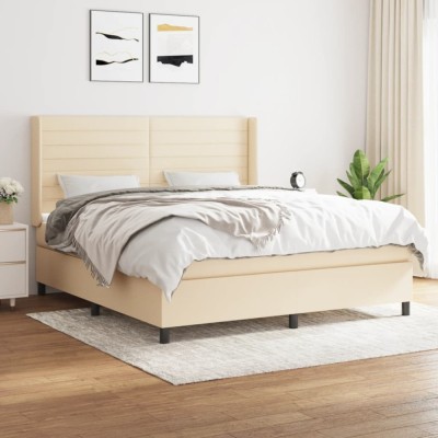 vidaXL Pat box spring cu saltea, crem, 160x200 cm, material textil 3131526 foto