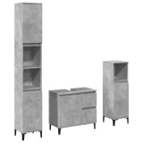 Cumpara ieftin Set mobilier de baie, 3 piese, gri beton, lemn compozit