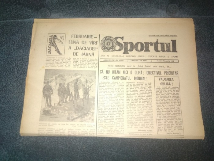 ZIARUL SPORTUL 2 FEBRAURIE 1982