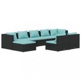 Set mobilier de gradina cu perne, 9 piese, negru, poliratan