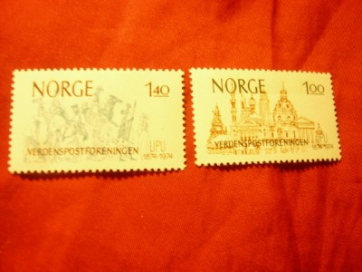 Serie Norvegia 1974 - 100 Ani UPU , 2 valori foto