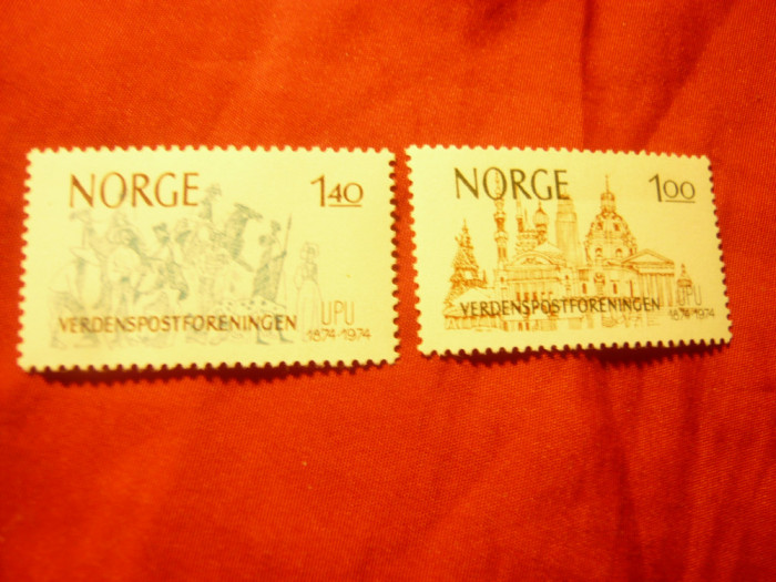 Serie Norvegia 1974 - 100 Ani UPU , 2 valori