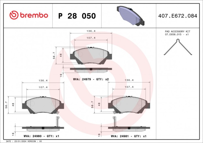 BREMBO P 28 050 PRIME LINE set placute frana,frana disc