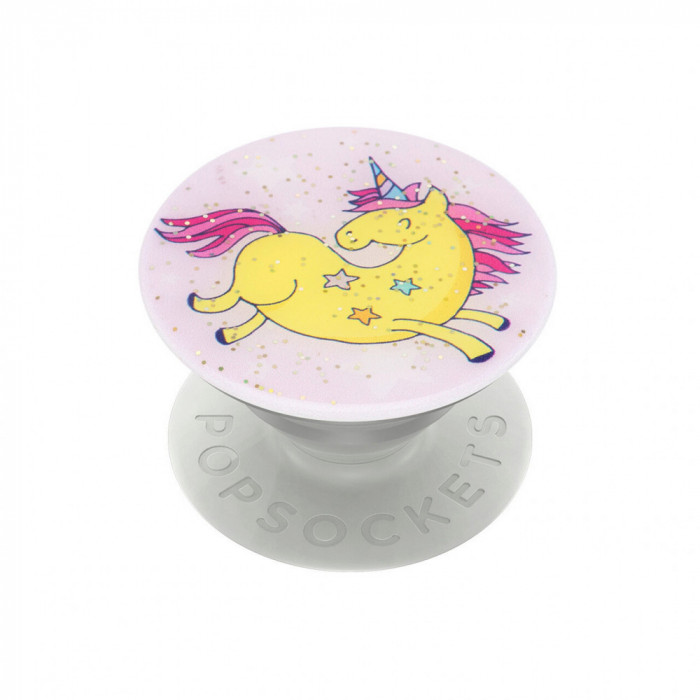 Suport Selfie Pentru Telefon Popsockets PopGrip Original Jumping Unicorn cu sclipici