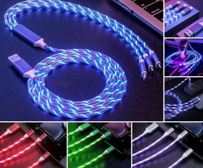 Cablu Luminos de Incarcare si Transfer Date 3 in 1 Fast Charger 1,2M foto
