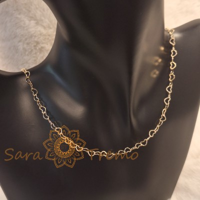 Lantisor placat cu aur pentru femei , zale in forma de inimioara, 50 cm foto