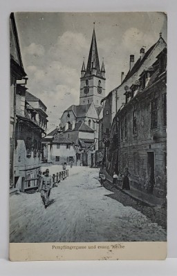 SIBIU , VEDERE SPRE BISERICA EVANGHELICA , CARTE POSTALA 1919 foto