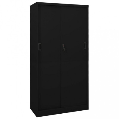Dulap de birou cu ușă glisantă, negru, 90x40x180 cm, oțel foto