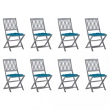 Cumpara ieftin Set 8 Scaune Pliabile Exterior, Lemn Acacia, Perne Albastre, 48.5x57x91 cm. Scaune Gradina, Terasa
