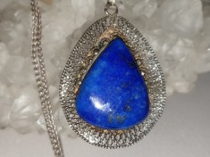 unic! ! Colier lan? cu pandantiv lapis lazuli argint 925 antic ! Masiv foto
