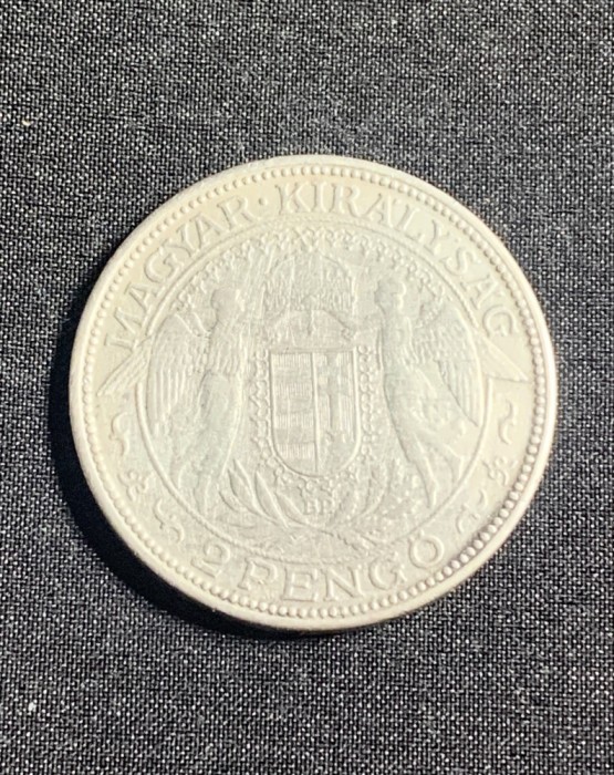 Moneda 2 Pengo 1938 Ungaria Argint