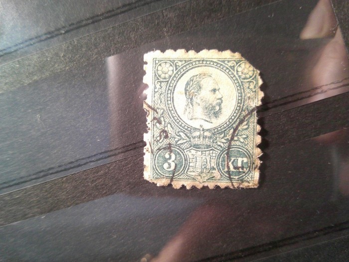 Timbru Ungaria 1871 3kr verde stampilat , - defect