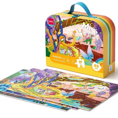 PUZZLE GEANTA CADOU 89 PIESE EFECT LUMINOS DINOZAURI 4+ DELI foto
