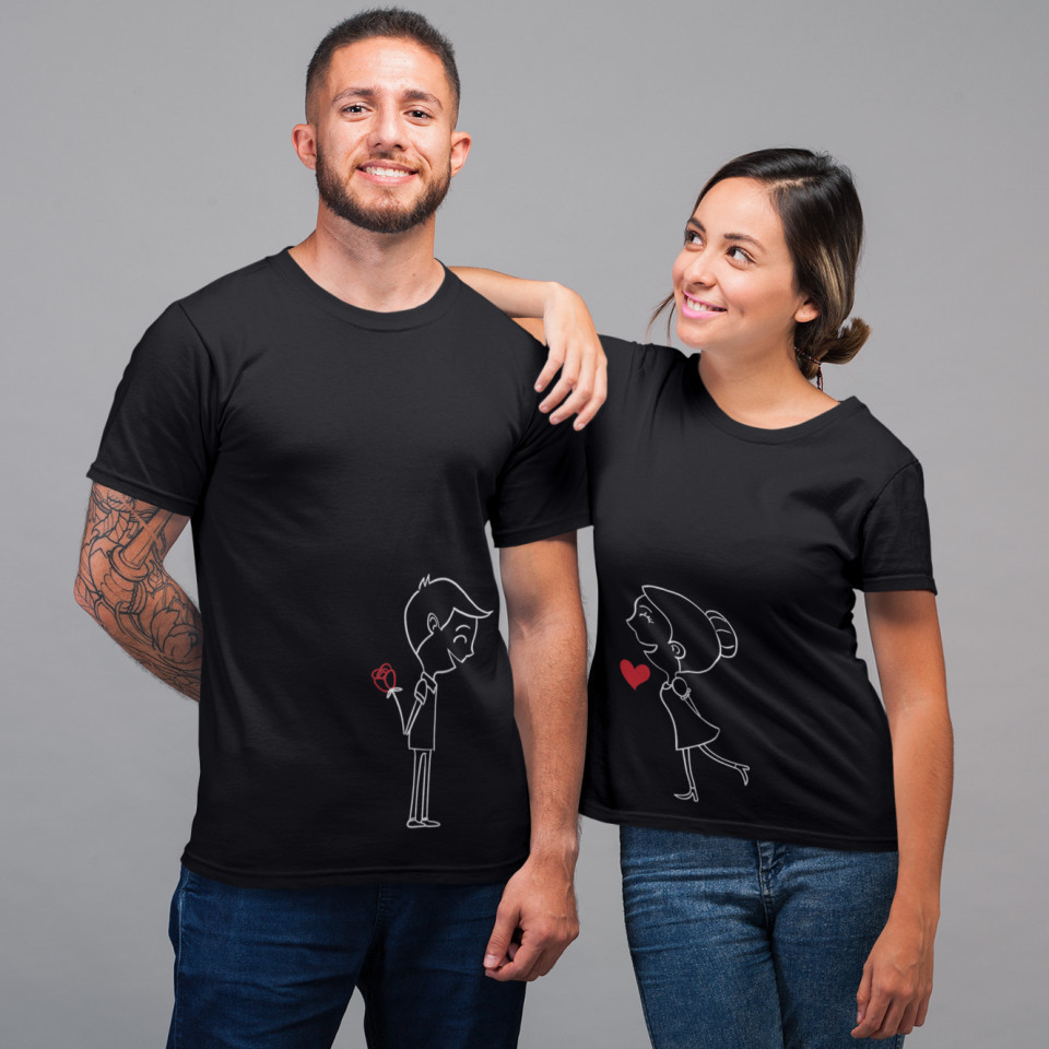 Set tricouri personalizate cuplu "Rose&heart" (Marime tricou barbat: L,  Marime | arhiva Okazii.ro