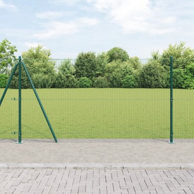 vidaXL &amp;Icirc;ngrădire din plasă sudată cu 13 st&amp;acirc;lpi flanșați Verde 1.2x25 m Oțel foto