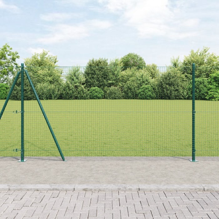 vidaXL &Icirc;ngrădire din plasă sudată cu 13 st&acirc;lpi flanșați Verde 1.2x25 m Oțel