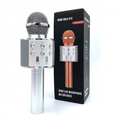 Microfon wireless pentru karaoke, cu bluetooth Argintiu foto